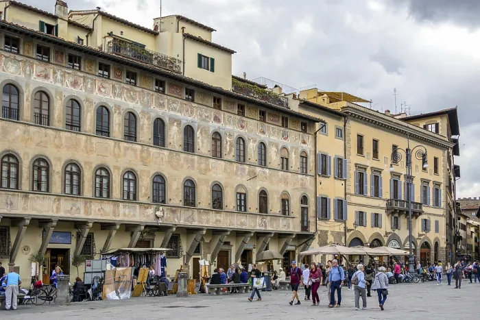 Framed Print : FLORENCE, TUSCANY / ITALY - OCTOBER 19 : Old buildings and people in Piazza di Santa Croce in Florence on October 19 Framed Print : FLORENCE, TUSCANY / ITALY - OCTOBER 19 : Old buildings and people in Piazza di Santa Croce in Florence on October 19