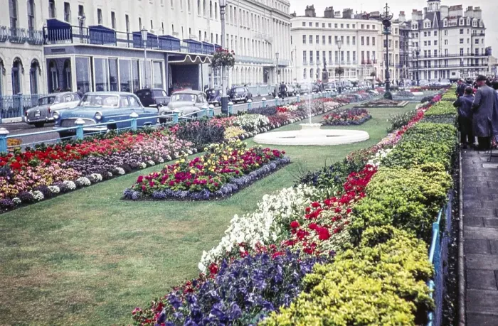 Framed Print : Flower decoration on the seafront, Eastbourne, East Sussex, England, UK April 1960