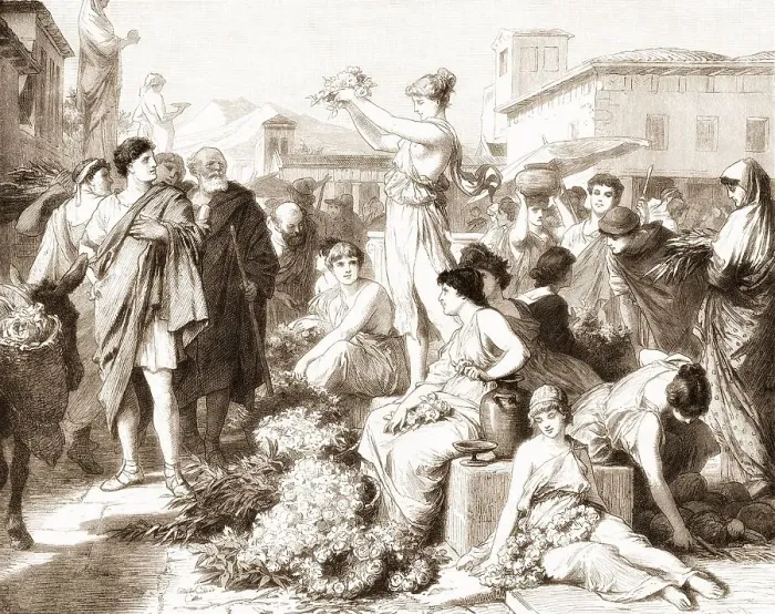 Framed Print : Flower market at Athens in ancient Greece Framed Print : Flower market at Athens in ancient Greece
