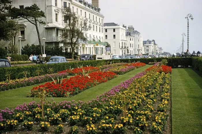 Framed Print : Flowerbeds and gardens, The Leas Promenade, Folkestone, Kent, England, UK, 1962 View to the east