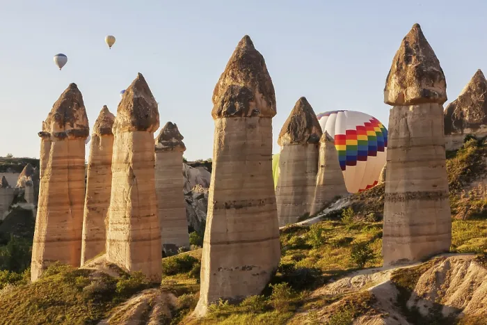 Framed Print : Flying balloons over unbelievable Love valley