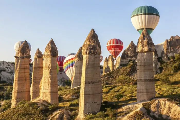 Framed Print : Flying balloons over unbelievable Love valley