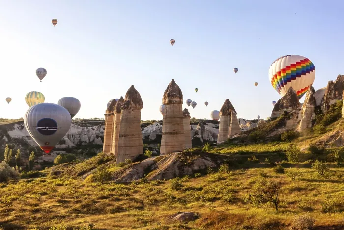 Framed Print : Flying balloons over unbelievable Love valley