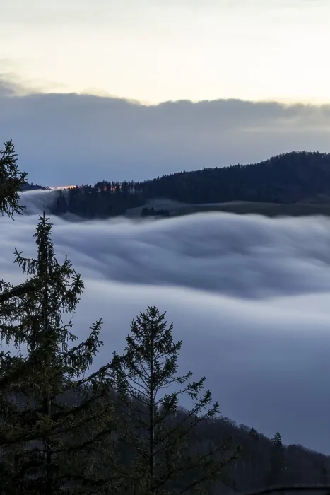 Framed Print : Fog flow, high fog flows over Unteren Hauenstein Pass into the Basel area