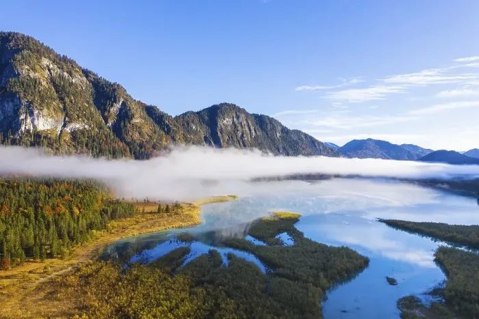 Framed Print : Fog over Sylvensteinsee in Herst