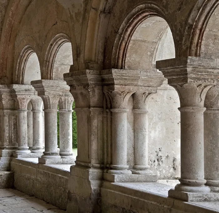 Framed Print : Fontenay former Cistercian monastery cloister arcades detail Framed Print : Fontenay former Cistercian monastery cloister arcades detail