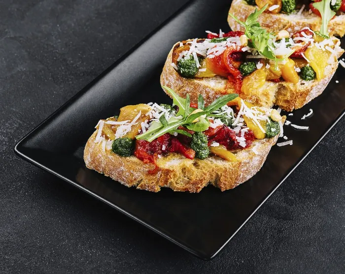 Framed Print : Food, Bruschetta with roasted peppers Framed Print : Food, Bruschetta with roasted peppers