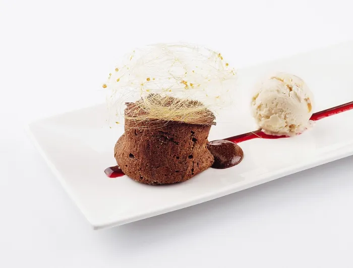 Framed Print : Food, Chocolate volcano with vanilla ice cream