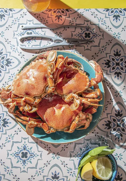 Framed Print : Food, Food, Cooked crab on blue plate