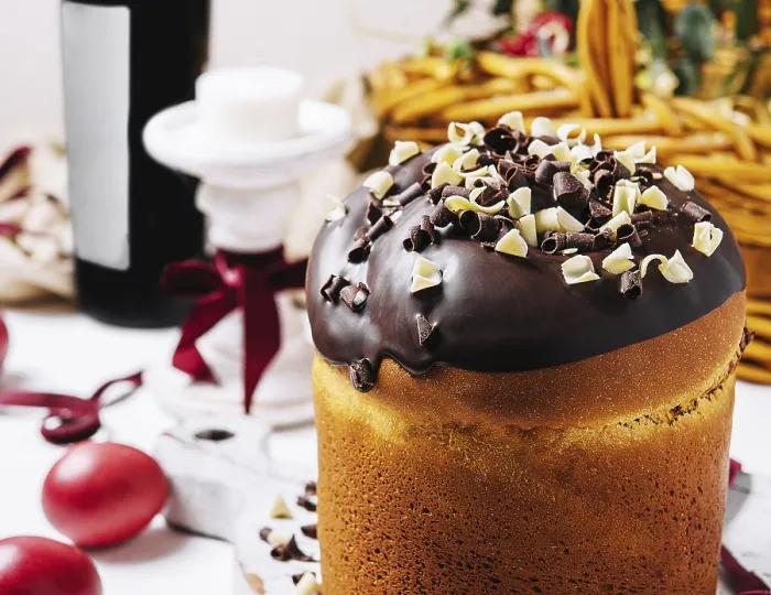 Framed Print : Food, Round fragrant Easter bun with chocolate sprinkles