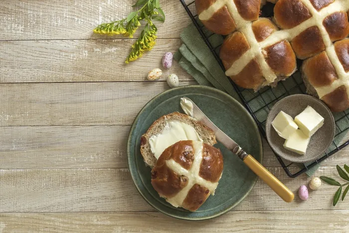 Framed Print : Food, Traditional Easter hot cross buns Framed Print : Food, Traditional Easter hot cross buns