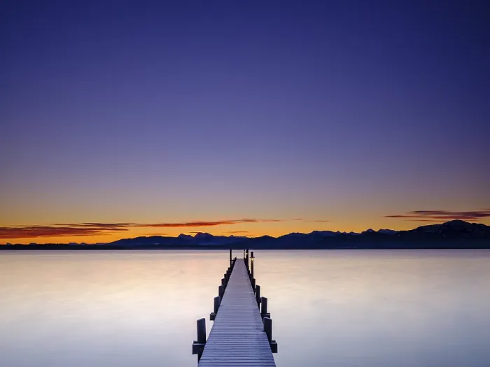 Framed Print : Footbridge at Chiemsee at dawn