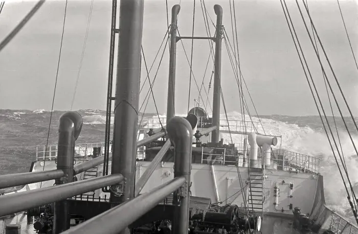 Framed Print : Foredeck of a cargo ship on the high seas