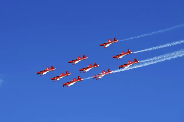 Framed Print : Formation flight of the Patrouille Suisse with the PC-7 team