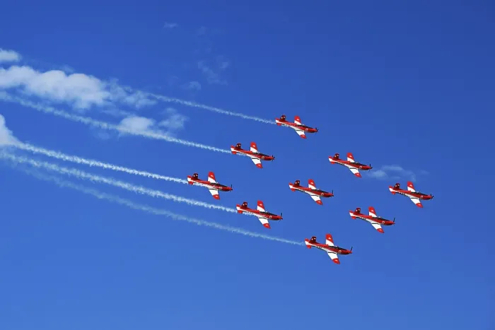 Framed Print : Formation flight of the Patrouille Suisse with the PC-7 team Framed Print : Formation flight of the Patrouille Suisse with the PC-7 team