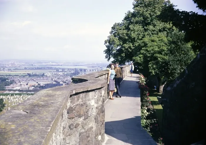 Framed Print : Fortress walls of Stirling Castle, Scotland 1968 Mother and teenager standing