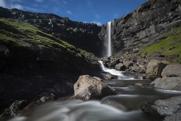 Framed Print : Fossa Waterfall, largest waterfall in the Faroe Islands