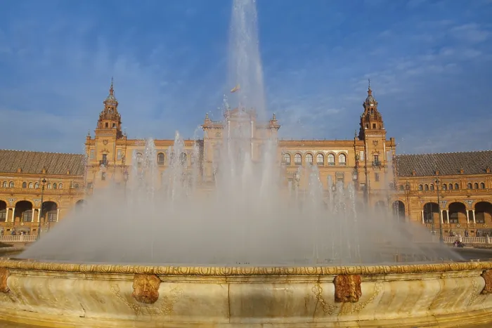 Framed Print : Fountain on Plaza de Espana - Spanish Square in Seville