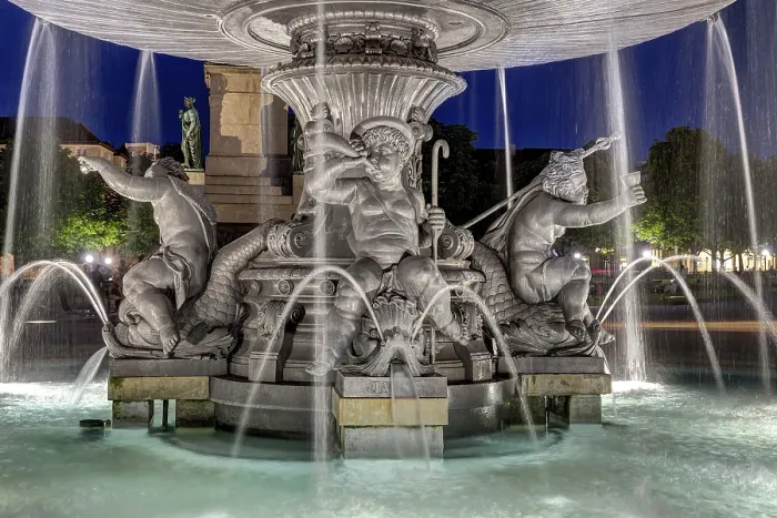 Framed Print : Fountain on the Schlossplatz, four figures symbolise Wuerttemberg rivers