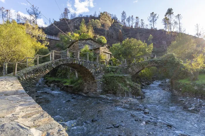 Framed Print : Foz da Egua schist village, arched stone bridges Framed Print : Foz da Egua schist village, arched stone bridges