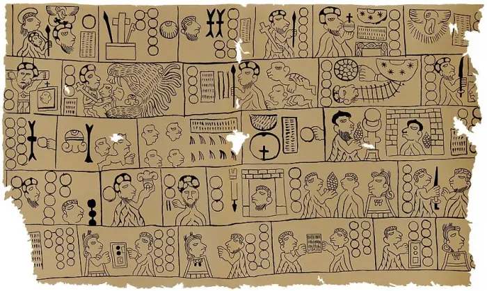Framed Print : Fragment of a Christian calendar in Aztec script
