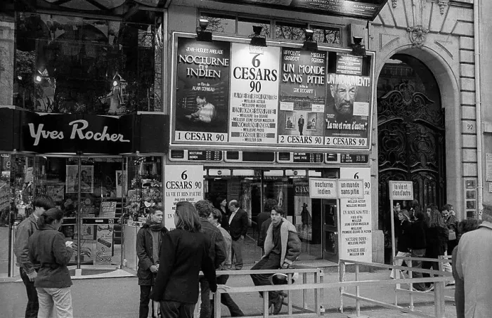Framed Print : France, Paris, 25.03.1990, French people in front of a cinema
