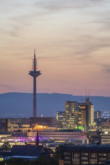 Framed Print : FRANKFURT, GERMANY, JUNE 12, 2025: Illuminated Europaturm Telecommunications Tower in Frankfurt City at Night Framed Print : FRANKFURT, GERMANY, JUNE 12, 2025: Illuminated Europaturm Telecommunications Tower in Frankfurt City at Night