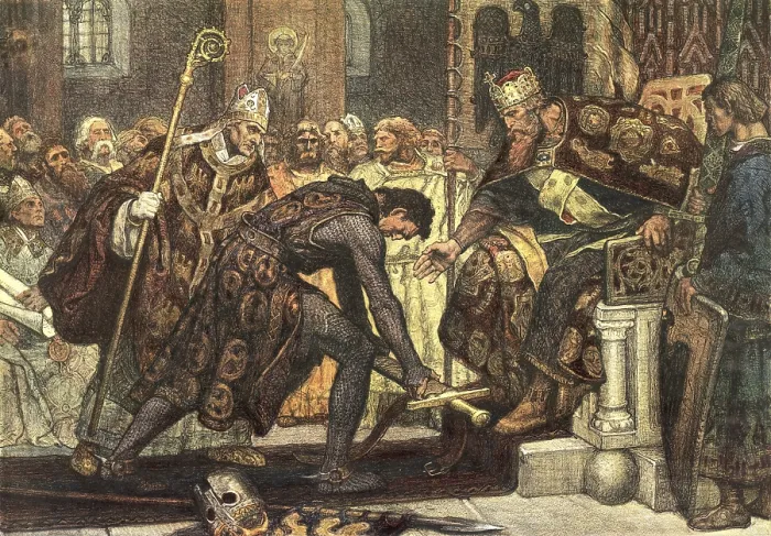 Framed Print : Frederick Barbarossa, Subjugation of Henry the Lion at the Princes Day in Erfurt