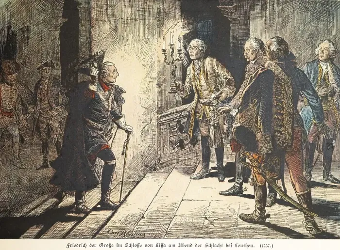 Framed Print : Frederick the Great in Lissa Castle on the evening of the Battle of Leuthen in 1757 Framed Print : Frederick the Great in Lissa Castle on the evening of the Battle of Leuthen in 1757