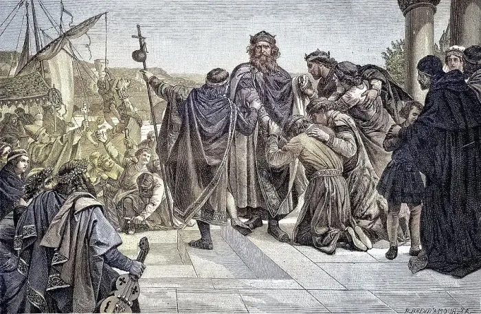 Framed Print : Frederick I, Barbarossa taking leave in front of setting out on his cruise Framed Print : Frederick I, Barbarossa taking leave in front of setting out on his cruise