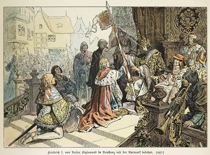 Framed Print : Frederick I enfeoffed with the Kurmark by Emperor Sigismund in Constance 1417
