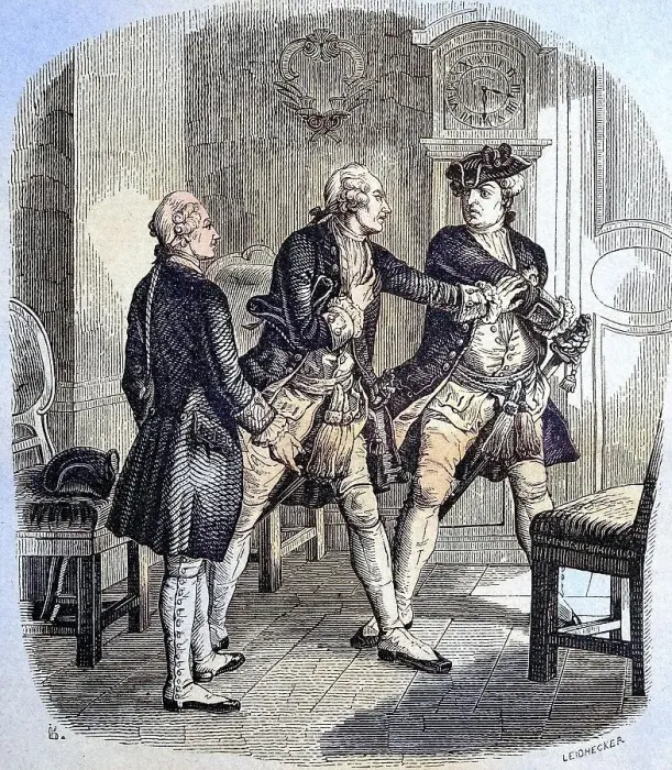 Framed Print : Frederick William I of Prussia threatens his son Frederick after his failed attempt to flee Germany