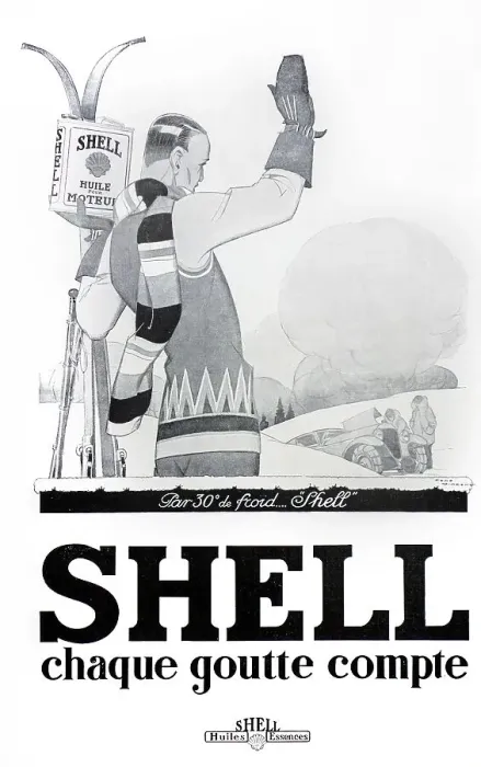 Framed Print : French black-and-white vintage advertisement for Shell oil in magazine Framed Print : French black-and-white vintage advertisement for Shell oil in magazine