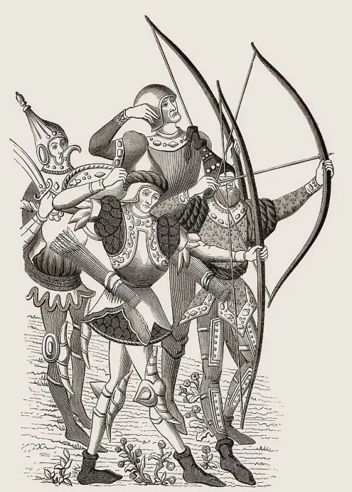 Framed Print : French bowmen with long bows, 15th century Framed Print : French bowmen with long bows, 15th century
