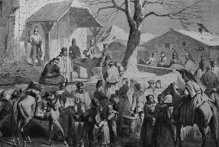 Framed Print : French Cuirassier and Carabiniers marching from Neuchatel to Bern on 5 February 1871 Framed Print : French Cuirassier and Carabiniers marching from Neuchatel to Bern on 5 February 1871