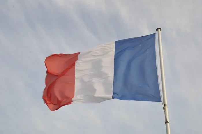 Framed Print : French flag on cloudy sky Framed Print : French flag on cloudy sky