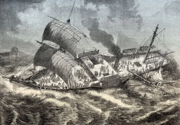Framed Print : French ship Vauban, assaulted by gale