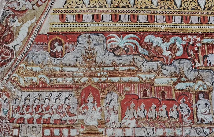 Framed Print : Fresco depicting Burmese ladies in a temple
