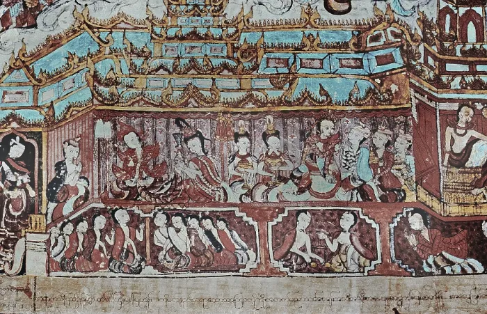 Framed Print : Fresco depicting Burmese ladies in a temple Framed Print : Fresco depicting Burmese ladies in a temple