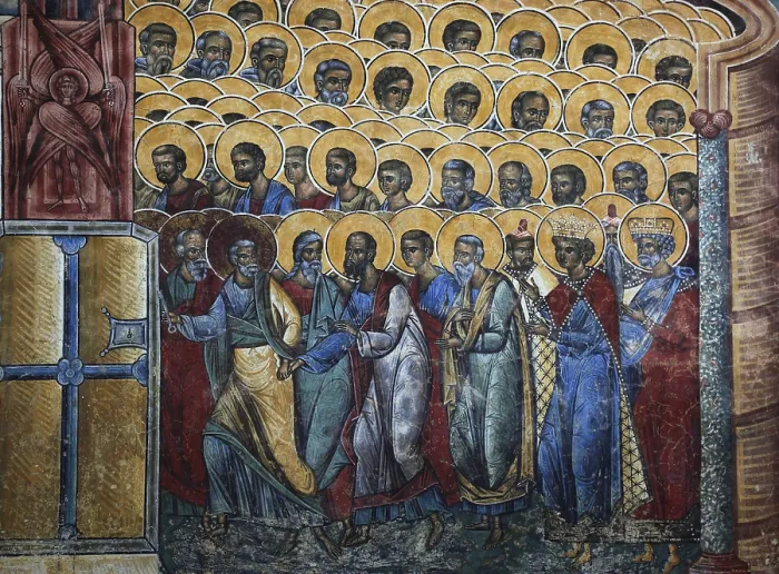 Framed Print : Frescoes on the outer wall. The Voronet Monastery Framed Print : Frescoes on the outer wall. The Voronet Monastery