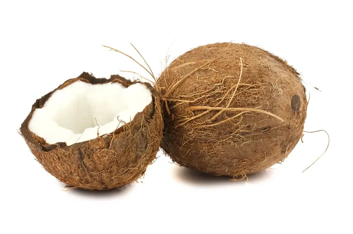 Framed Print : Fresh full and half of coconut isolated on white background Framed Print : Fresh full and half of coconut isolated on white background