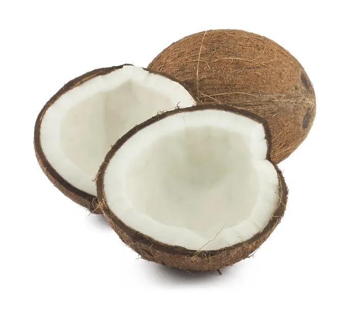 Framed Print : Fresh full and two halves of coconut isolated on white background Framed Print : Fresh full and two halves of coconut isolated on white background