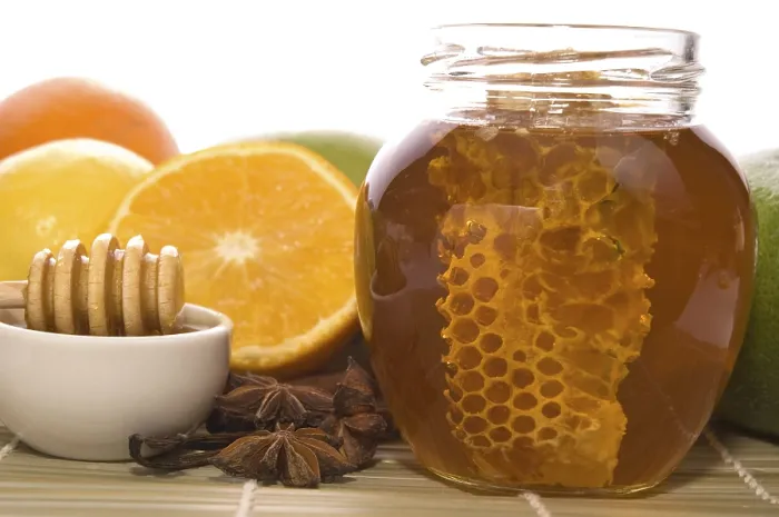 Framed Print : Fresh honey with honeycomb, lemons