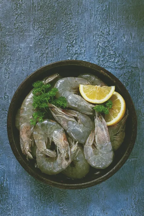 Framed Print : Fresh raw white-footed shrimp, tiger prawns vannamey