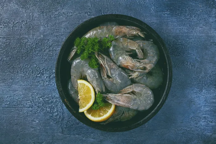 Framed Print : Fresh raw white-footed shrimp, tiger prawns vannamey