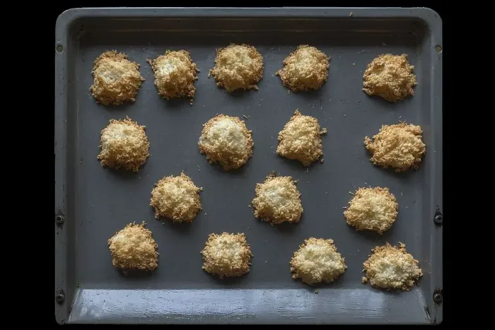 Framed Print : Freshly baked coconut macaroons on the baking tray