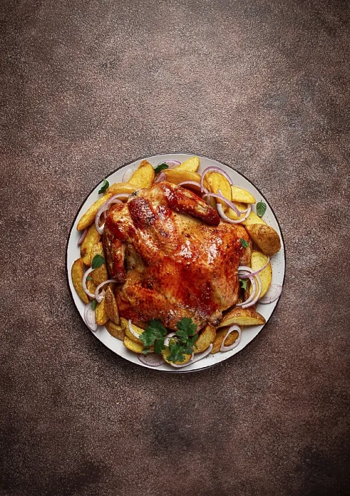 Framed Print : Fried, baked chicken, in the oven