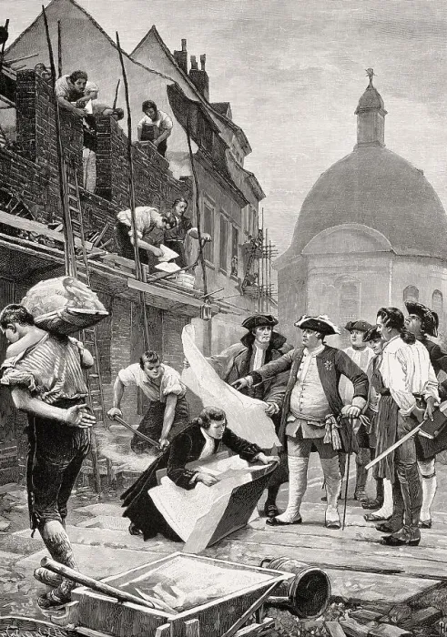 Framed Print : Friedrich Wilhelm I. visits the new buildings at Friedrichstadt