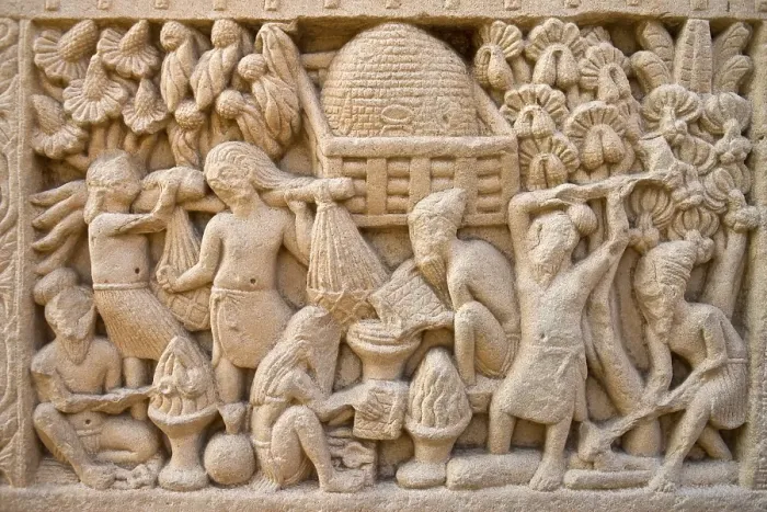 Framed Print : Frieze, relief, with scenes from the life of Buddha