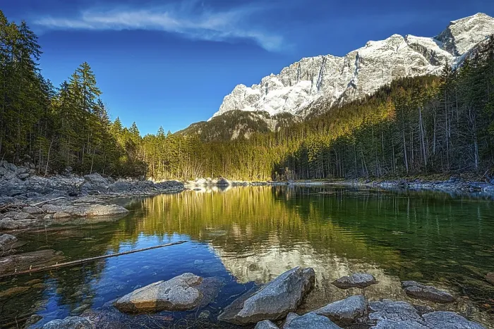 Framed Print : Frillensee (small lake near Eibsee) and Zugspitze